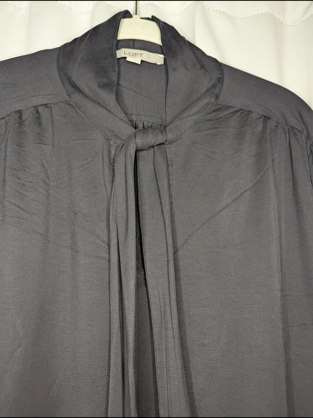 LOFT Black Tie-Neck Blouse